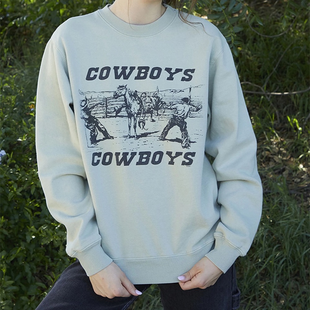 NWOT. John Galt Brandy Melville Cowboys Light Green Crew Neck Sweatshirt.